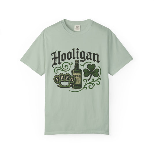 Hooligan T-shirt, Vintage Irish Tee, Unisex Funny Top, Casual Wear, Pub Crawl Outfit, Green Beer Shirt