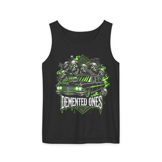 Demented Ones Hearse Graphic Tank Top, Unisex Casual Wear, Halloween Party Shirt, Summer Festival Attire, Spooky Design Apparel