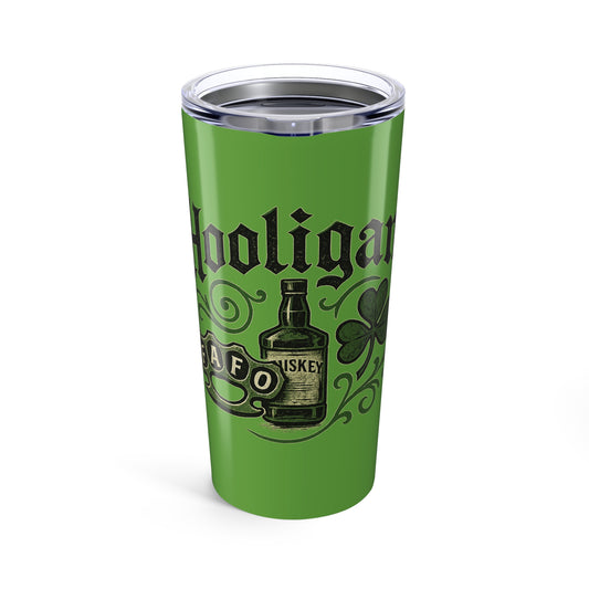 Day Tumbler, Hooligan 20oz Travel Mug, Green Whiskey Design, Irish Party Gift, Holiday Drinkware, Eco-Friendly