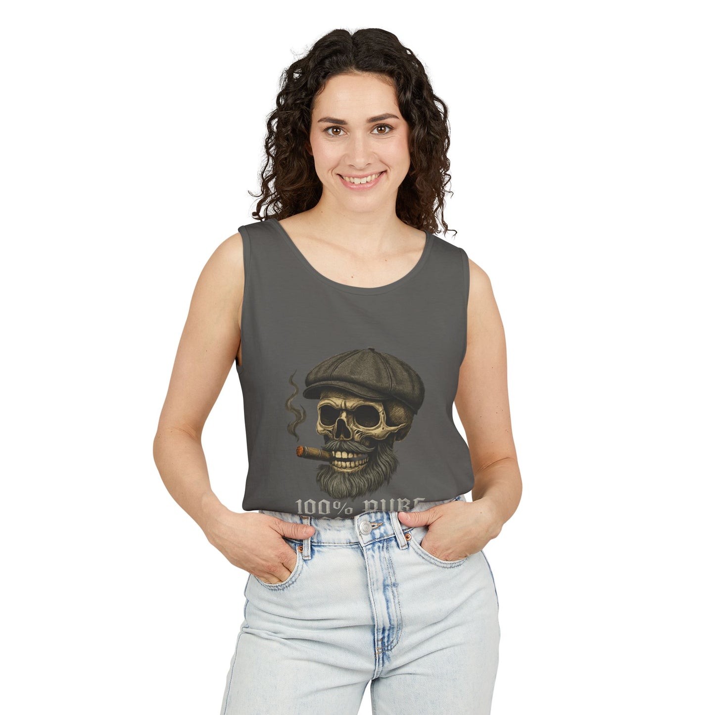 Skull and Smoke Tank Top, Unisex, Casual Wear, Summer Apparel, Cool Gift for Dads, Pirate Theme, Unique Party Shirt, Beachwear
