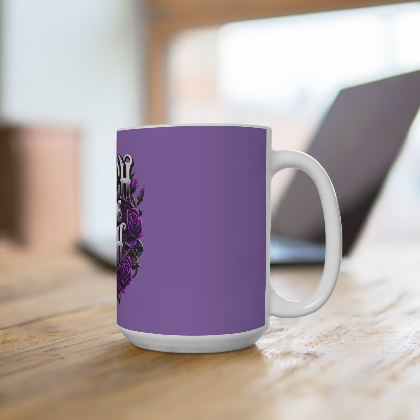 Wench We Ride Rough 15oz Mug - Stylish Purple Floral Coffee Cup for Bikers and Adventurers