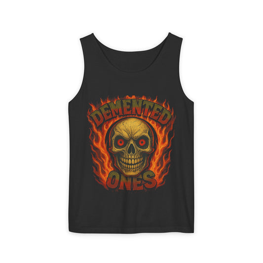 Flaming Demented Design Tank Top | Edgy Graphic Tee for Summer Parties, Halloween, Concerts, Music Festivals, Casual Wear