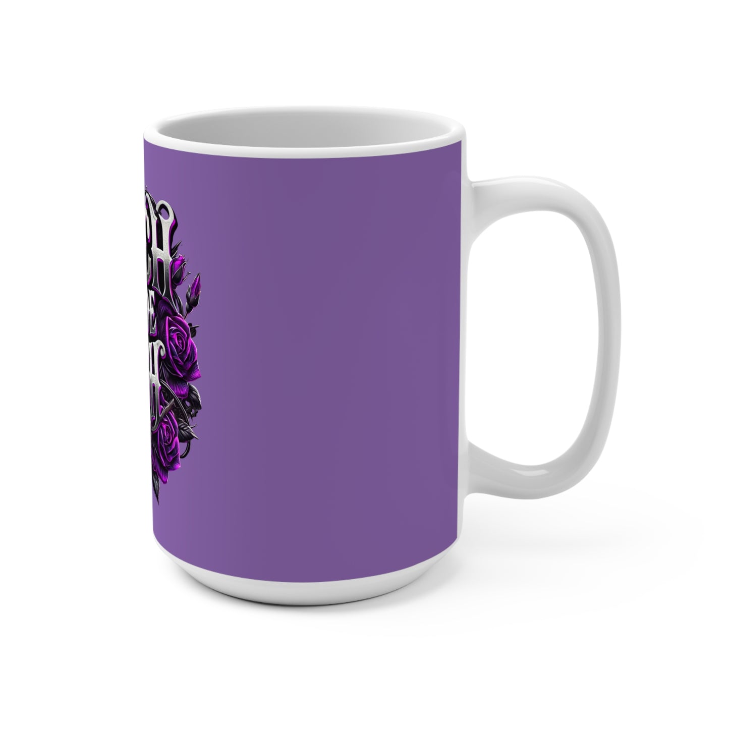 Wench We Ride Rough 15oz Mug - Stylish Purple Floral Coffee Cup for Bikers and Adventurers