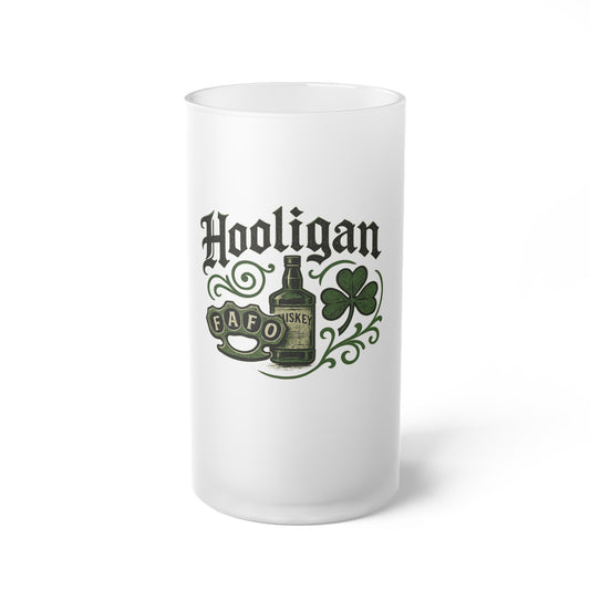Hooligan Frosted Glass Beer Mug - Hooligan Design, St. Patrick's Day Gift, Pub Decor, Whiskey Lover's Mug, Personalized Beer Tankard