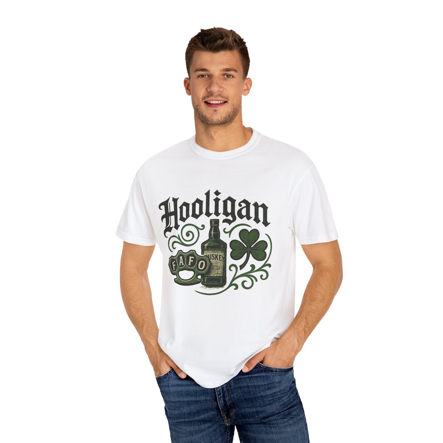 Hooligan T-shirt, Vintage Irish Tee, Unisex Funny Top, Casual Wear, Pub Crawl Outfit, Green Beer Shirt